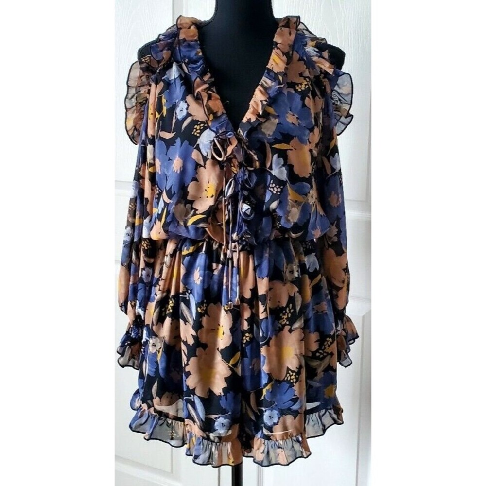Dress Forum Floral Cold Shoulder Romper Womens Sz S Lined Long Sleeve Shorts EUC